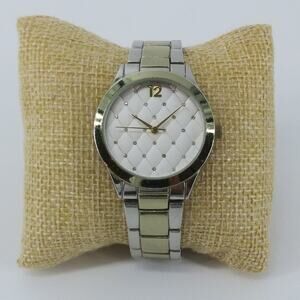 OPI Womens Wristwatch Watch Quilted Rhinestone Silver Tone Chunky